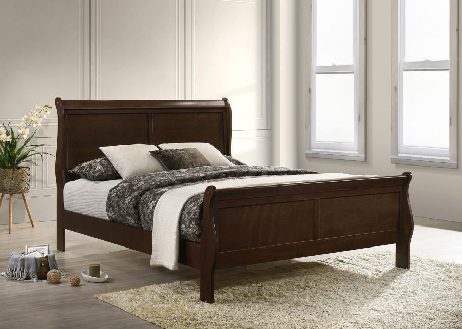 Louis Philippe Wood Sleigh Bed Cappuccino