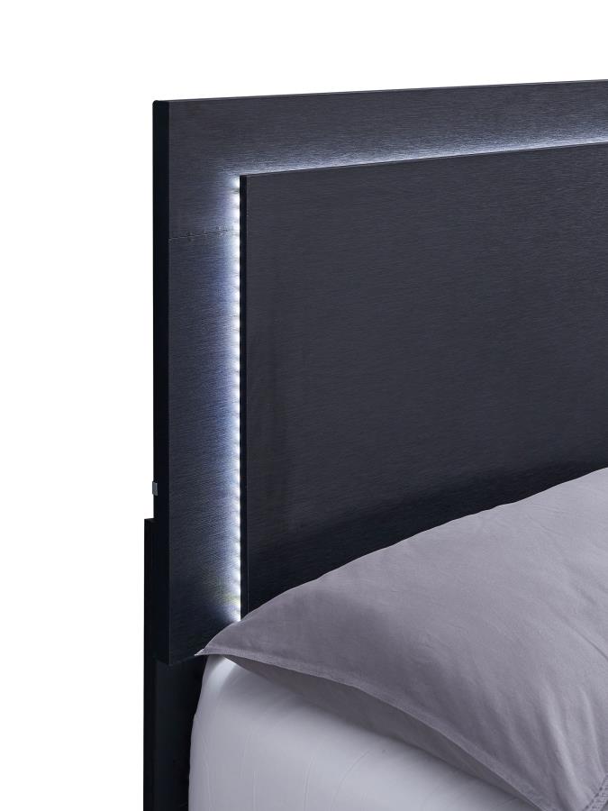 Marceline Wood LED Panel Bed Black ( mattress not included)