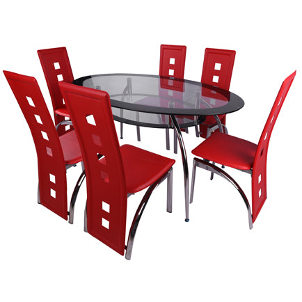 2100L Dining Set Red 7pcs