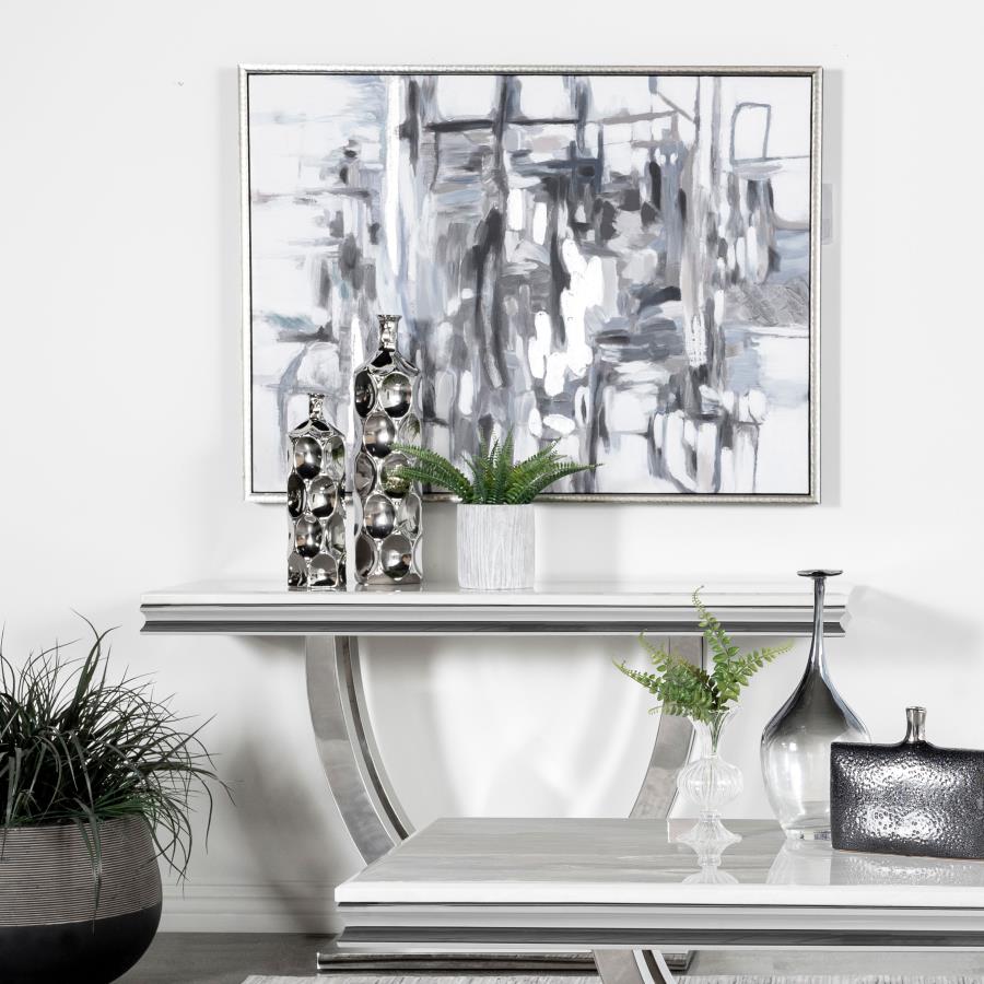 Kerwin Rectangular Stone Top Coffee Table White and Chrome