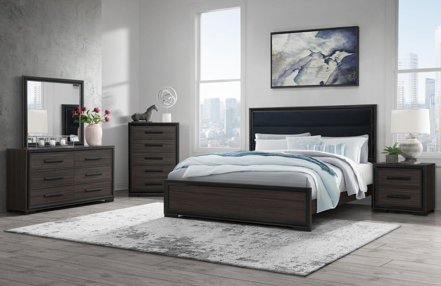 Amelia Gray Black or Brown 4 PC Bedroom Set ( chest and mattress not included)