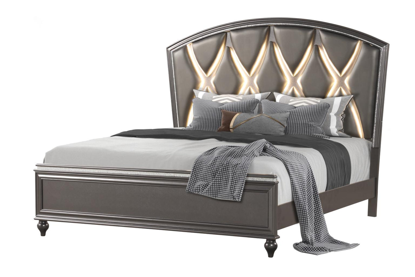 B525-Sally Bedroom Set 4-PC UPH Bed w/led Lights -BED FRAME,DRESSER,MIRROR,NIGHTSTAND (mattress and chest not included)