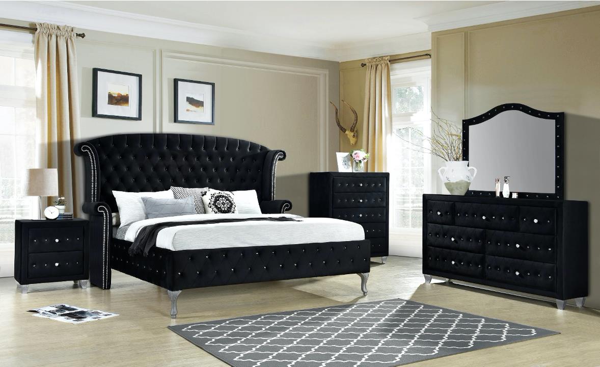 BR3500-DANA BLACK BEDROOM SET-3PC BED FRAME,DRESSER,MIRROR (mattress,chest,nightstand not included)