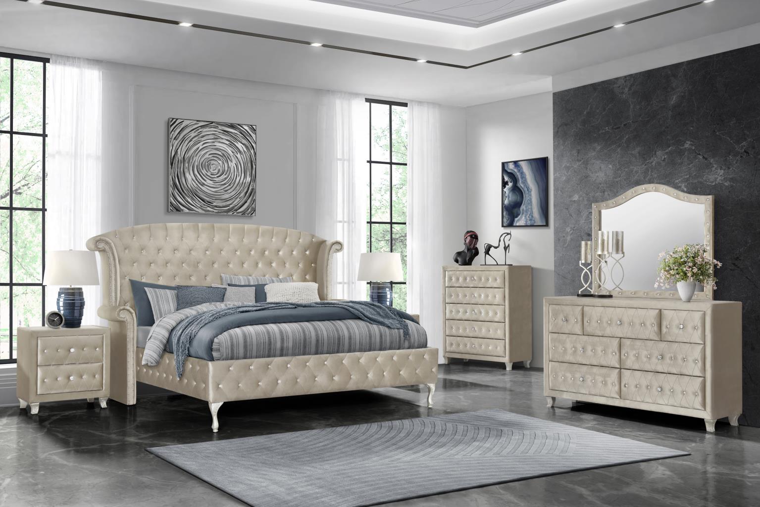 BR3800 -BEDROOM SET Dana Beige -5PC Bed frame , dresser, mirror ,night Magic Mattress and Furniture BR3800 -BEDROOM SET Dana Beige -5PC Bed frame , dresser, mirror ,night Magic Mattress and Furniture