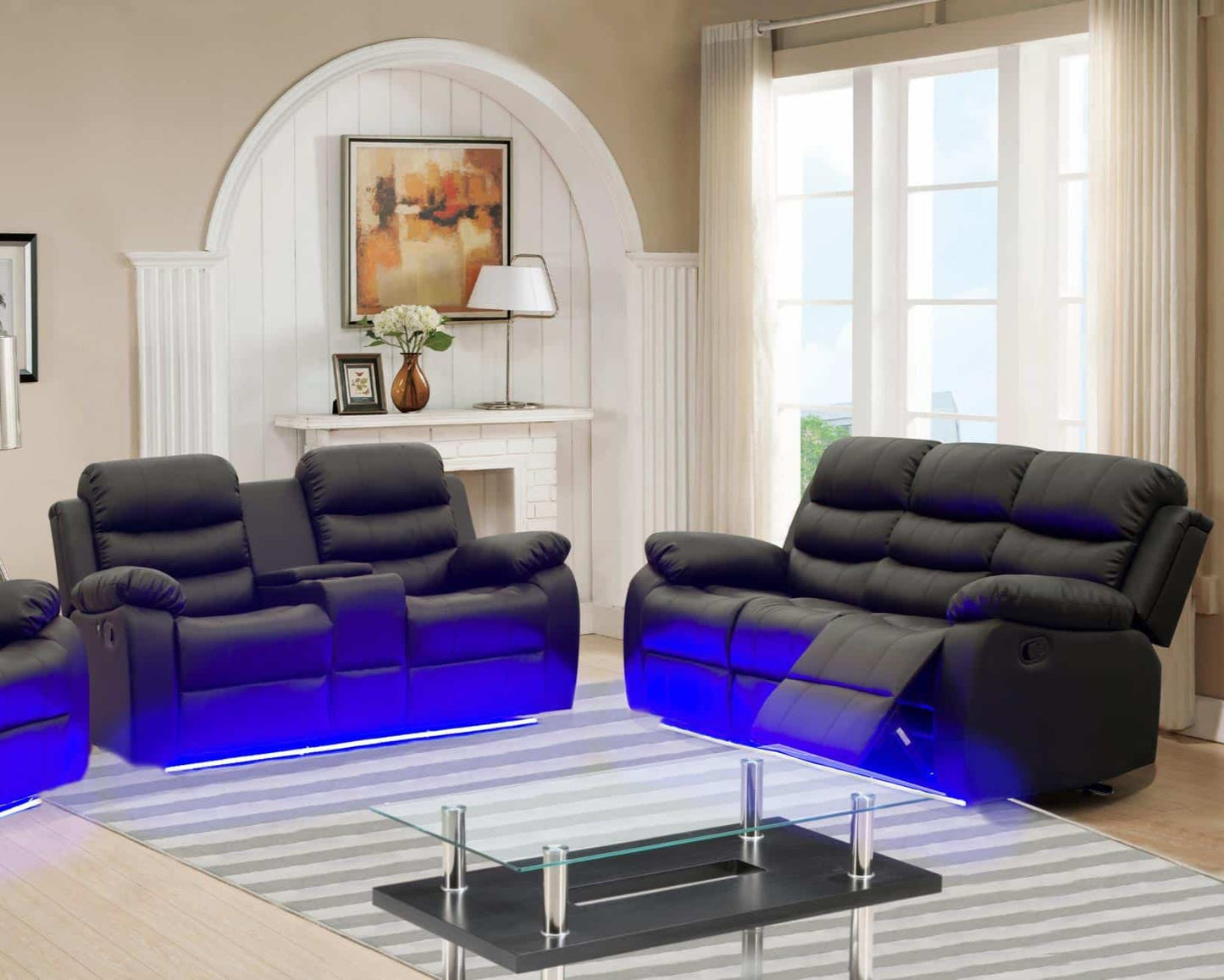 L624 2 PCS SET BLACK SOFA-LOVESEAT