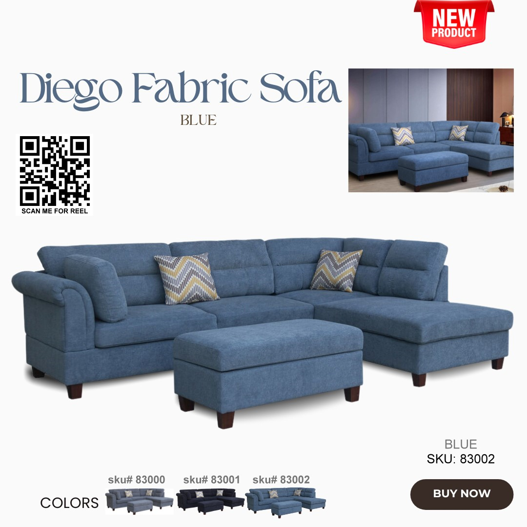Diego Fabric RFC Sofa with 2 Pillows