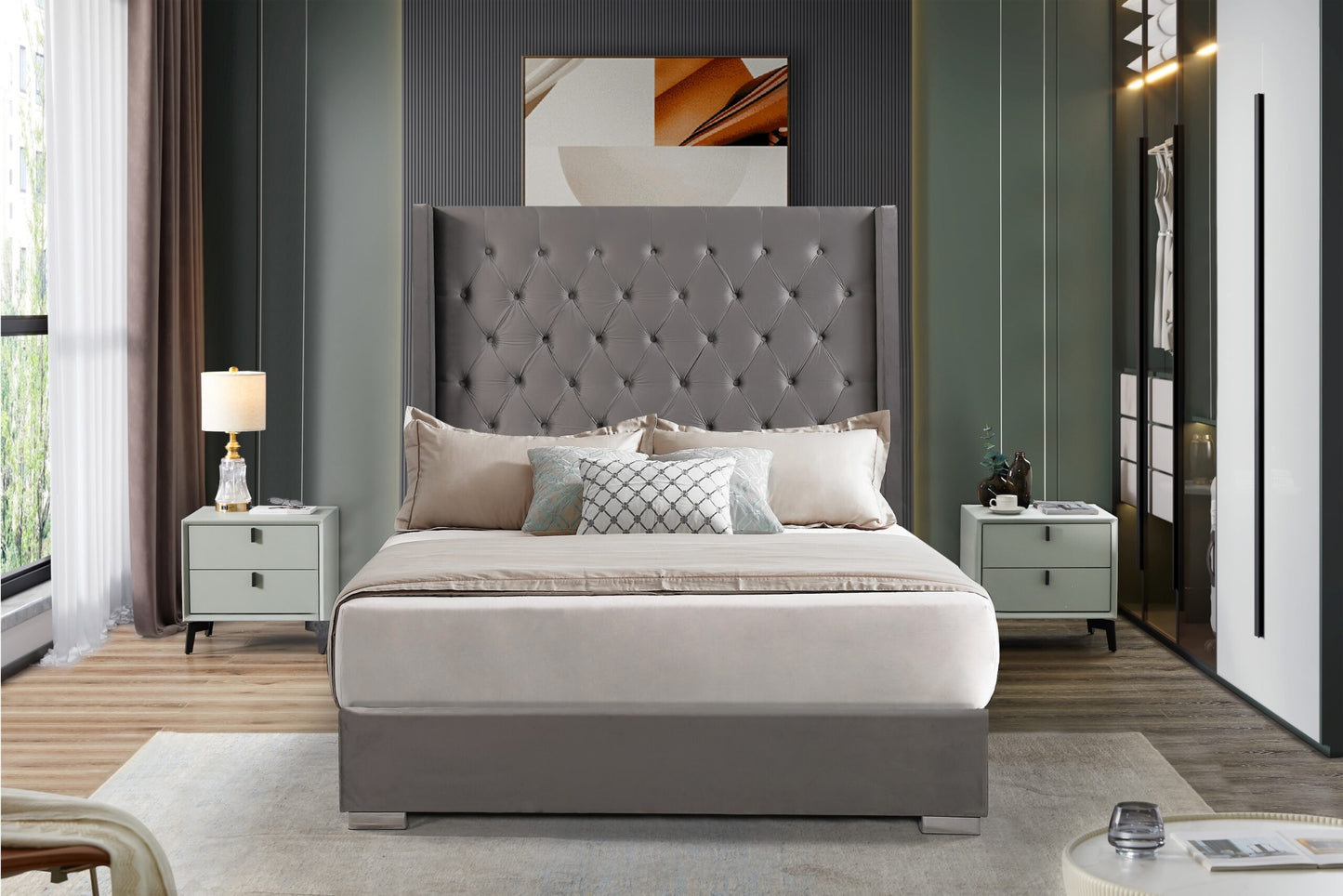 SS8115 Velvet Dark Grey – Queen ( mattress not included)