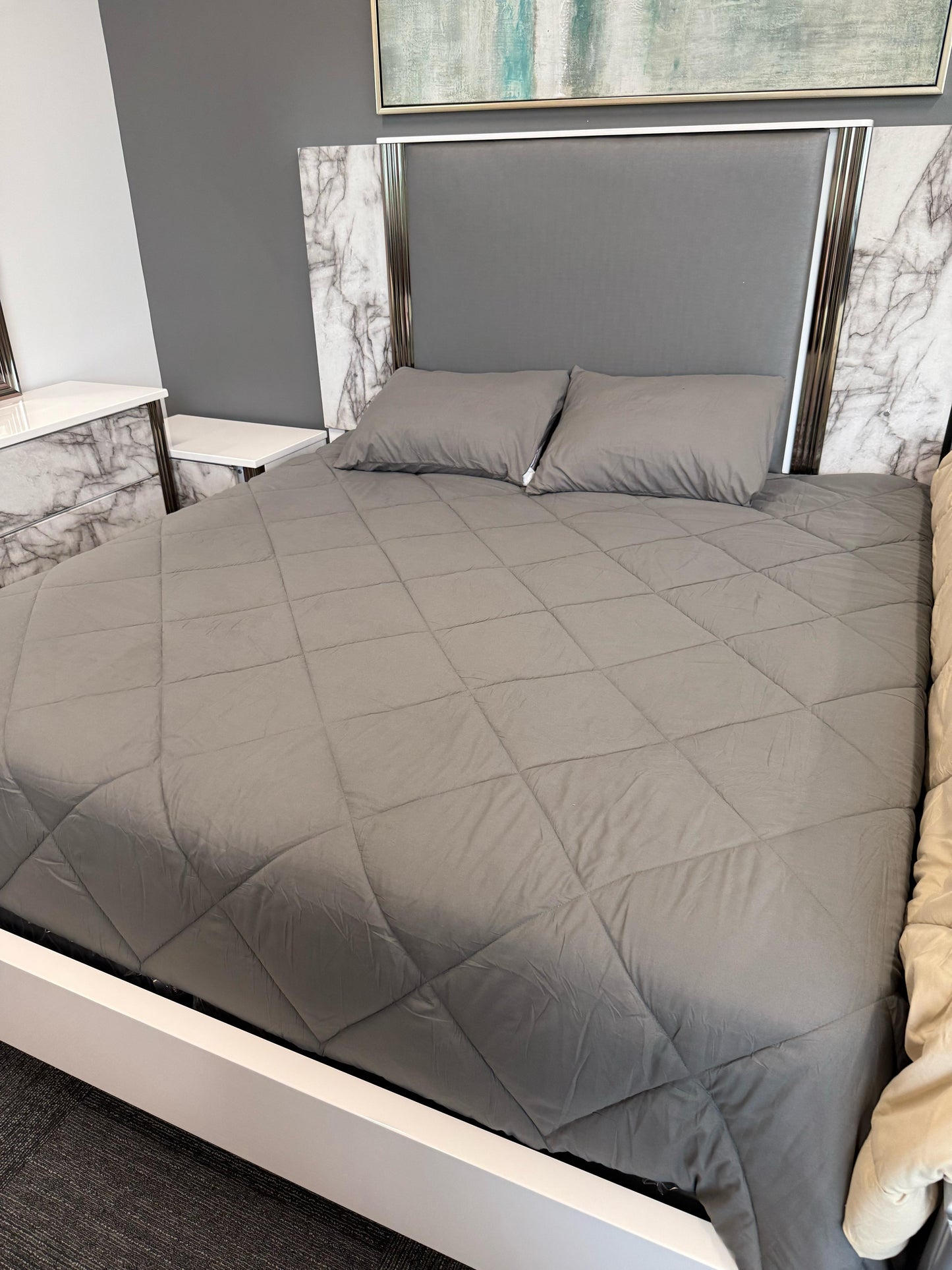 Ylime White Marble only Bed (Mattress not included)