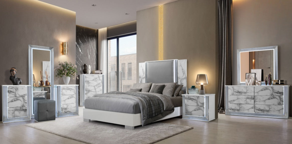 Ylime White Marble only Bed (Mattress not included)