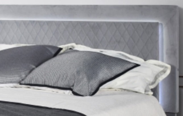 M7516-QUEEN DARK GRAY QUEEN Fabric Adjustable HB Leg Platform Bed w/ LED