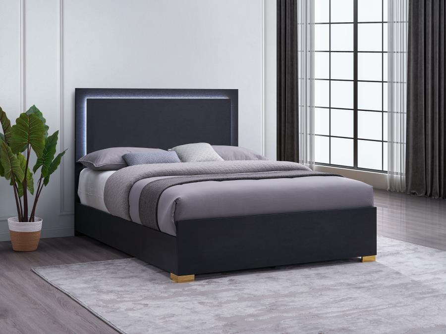 Marceline Wood  LED Panel Bed Black ( mattress not included)