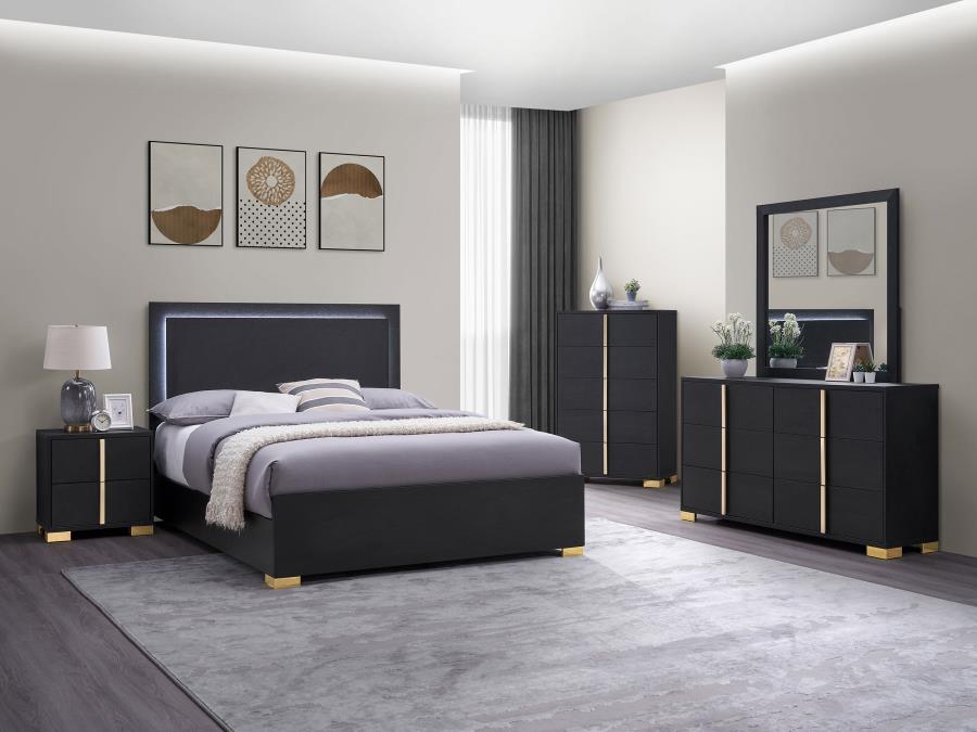 Marceline Wood  LED Panel Bed Black ( mattress not included)