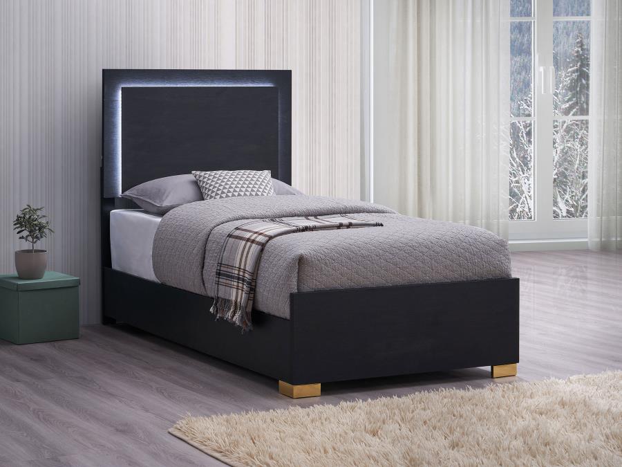 Marceline Wood  LED Panel Bed Black ( mattress not included)