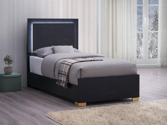Marceline Wood  LED Panel Bed Black ( mattress not included)