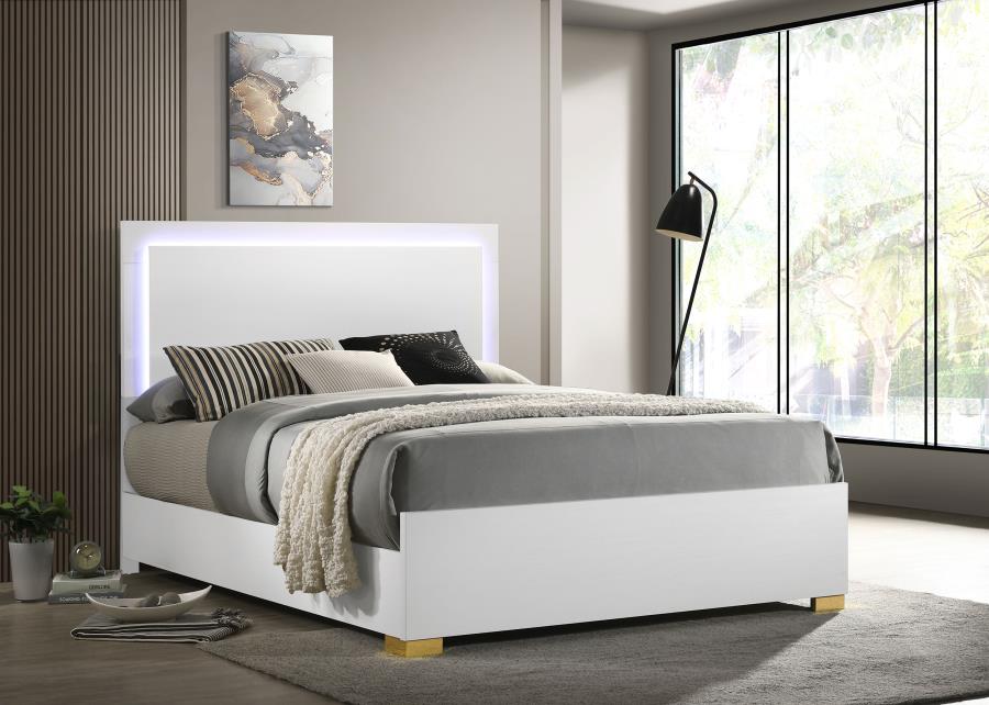Marceline Wood LED Panel Bed White (mattress not included)