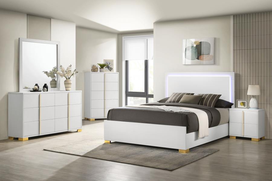 Marceline Wood LED Panel Bed White (mattress not included)
