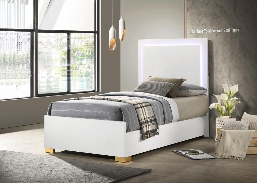 Marceline Wood LED Panel Bed White (mattress not included)