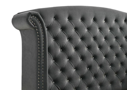Melody Upholstered Queen Wingback Bed Grey ( Mattress not Included)