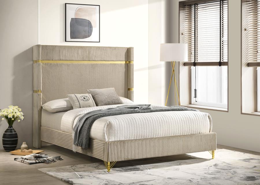 Lucia Upholstered Wingback Bed Beige (mattress not included)