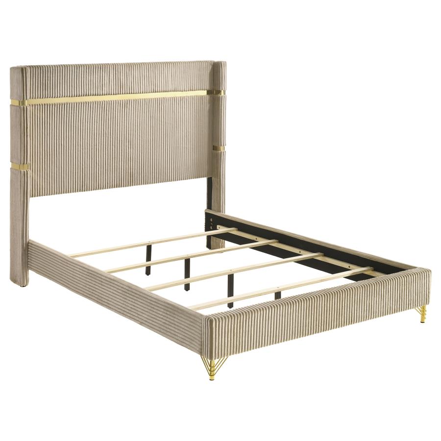 Lucia Upholstered Wingback Bed Beige (mattress not included)