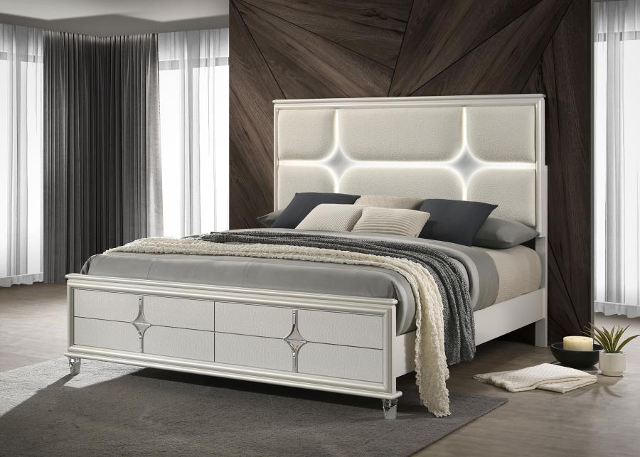 Olivia 4-piece  Bedroom Set Pearl White	( mattress not included)