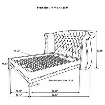 Barzini Upholstered Queen Wingback Bed Black Queen or King (Mattress not Included)