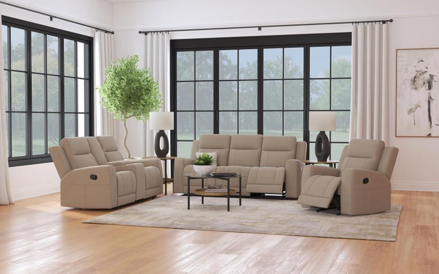 Brentwood 3-piece Upholstered Reclining Sofa Set Taupe beige or black