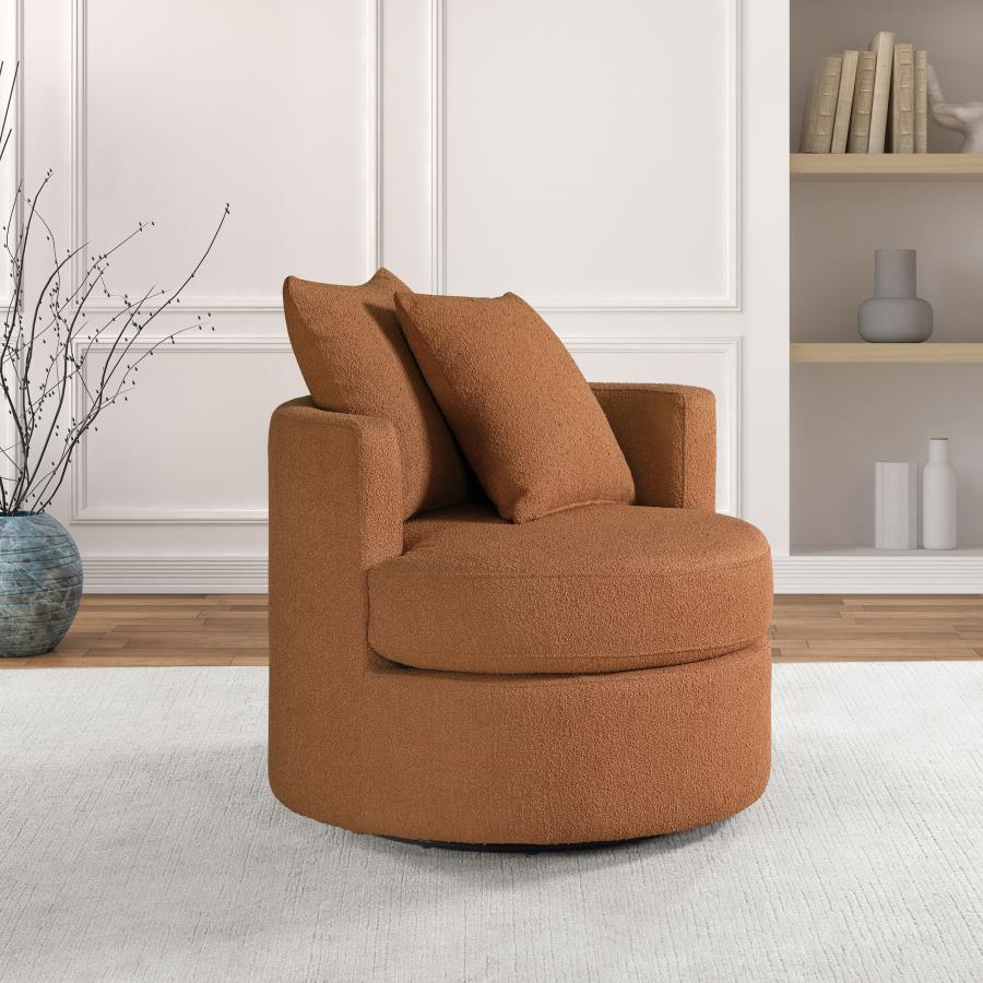 Debbie Upholstered Swivel Accent Chair Burnt