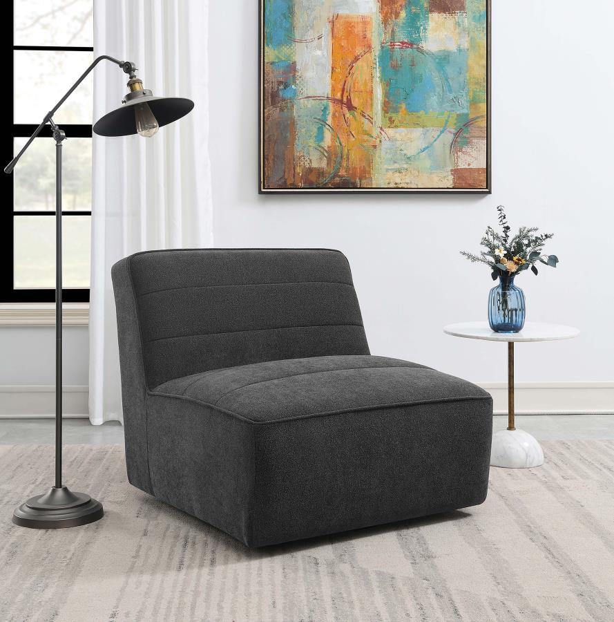 Cobie Upholstered Armless Swivel Charcoal -Swivel Chair Natural