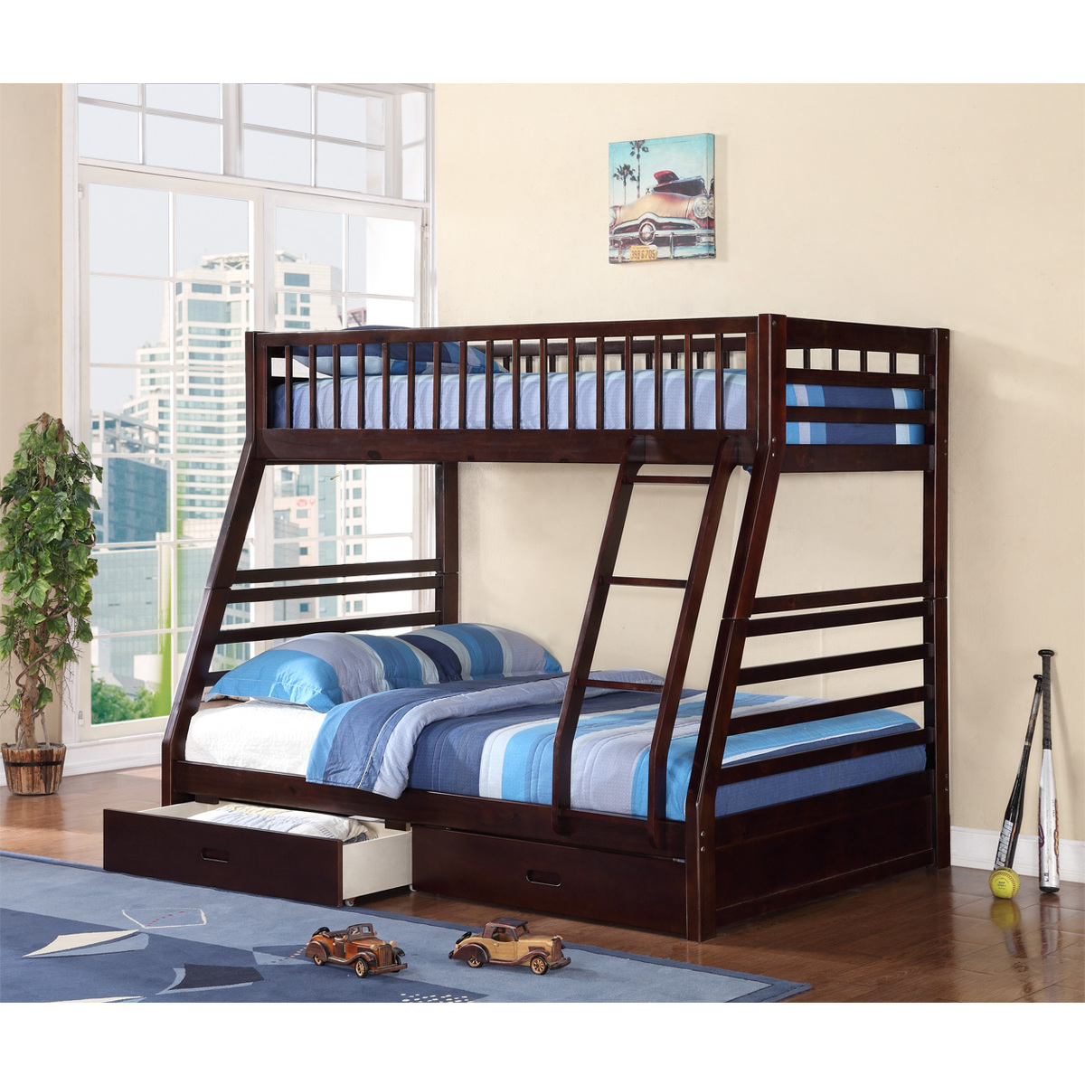 M7588-ESP    NOAH- ESPRESSO Twin/Full Bunk Bed w/ Drawers  -(mattress not included)