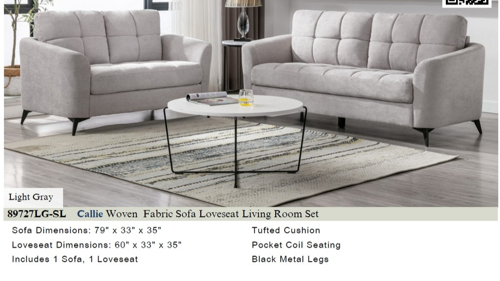 89727LG-SL Pieo Gray Woven Fabric Sofa Loveseat