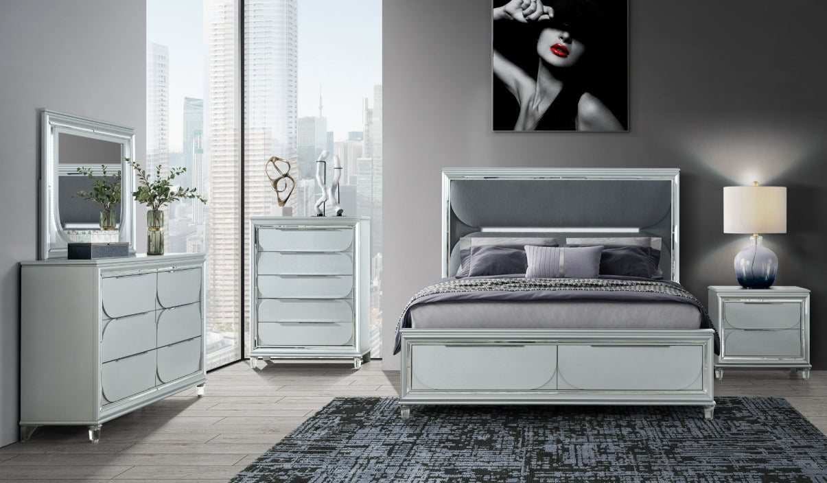 Caleb Silver 4 PC  Bedroom Set (mattress or chest not included)